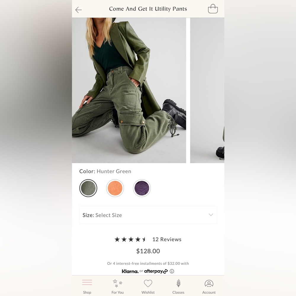NWT Free People Come and Get It Utility Pants - green - size L